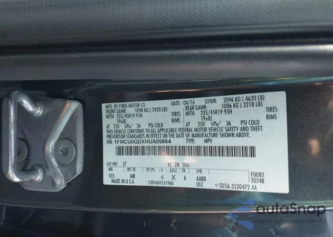 2017 Ford Escape Se from USA, damaged, VIN 1FMCU0GDXHUA09864